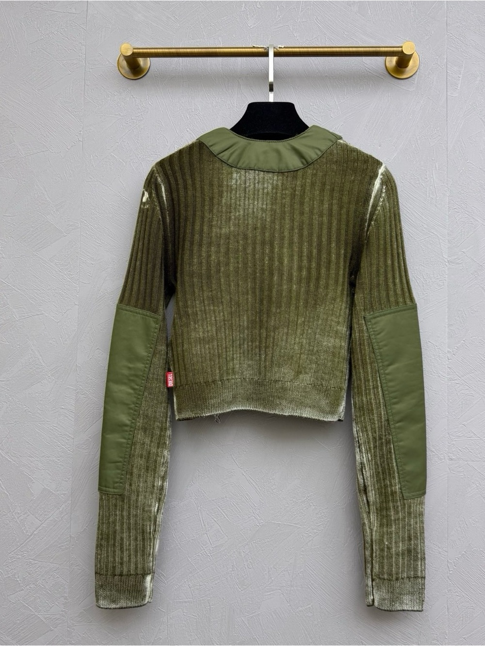 Diesel Olive Ribbed Cropped Bomber Jacket - Picture 3 of 5